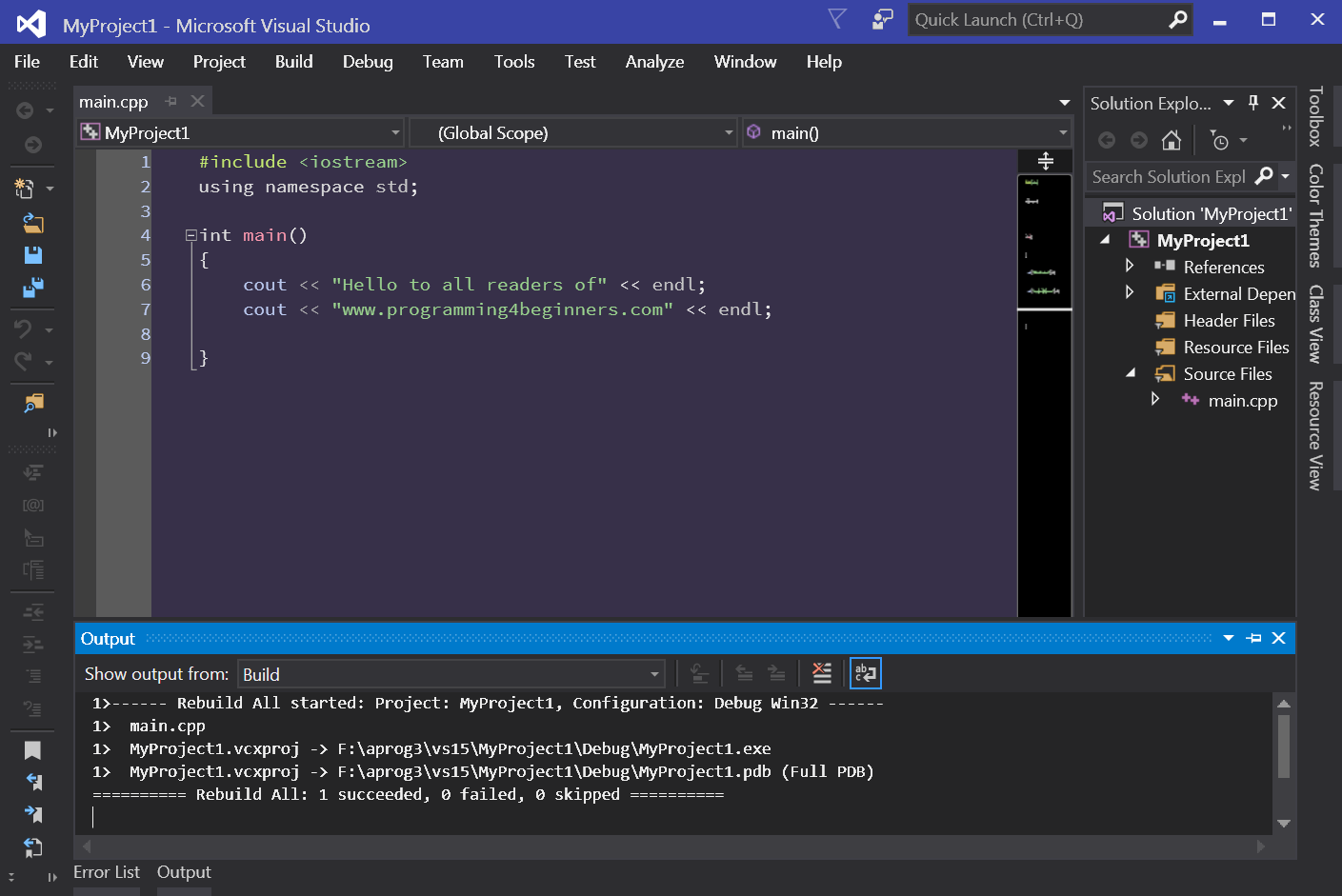 Visual C++ 2015 screenshot