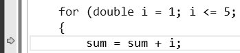 Debugger at sum = sum +  i